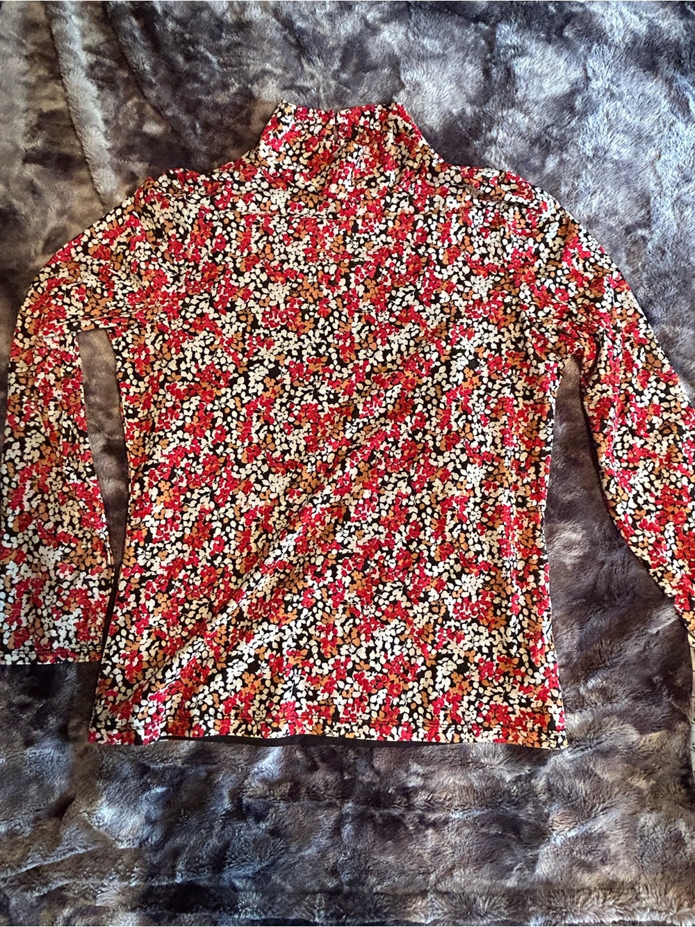 Tahari Red, Black & Cream Floral Blouse